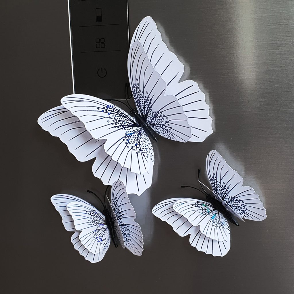 3D motýli na stěnu bílo černý s leskem